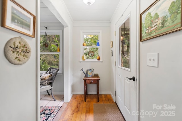 261 Forest Hill Dr, Asheville, NC 28803 - entryway with crown molding and light wood-style flooring
