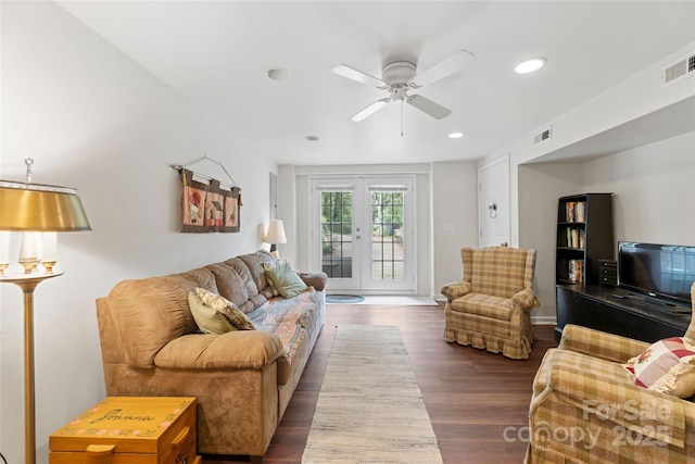 261 Forest Hill Dr, Asheville, NC 28803 - living room with wood finished floors, a ceiling fan, and recessed lighting