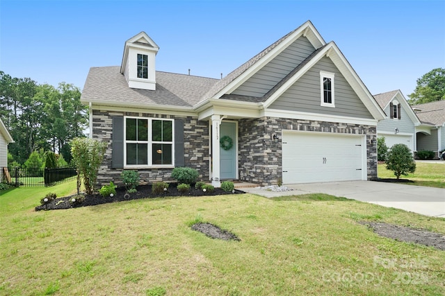 16112 Langston Dr, Charlotte, NC 28278 - view of front of home featuring driveway, stone siding, roof with shingles, and a garage
