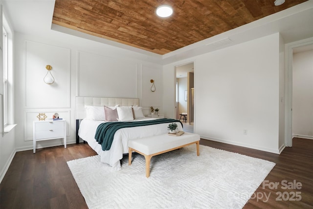16112 Langston Dr, Charlotte, NC 28278 - bedroom with wooden ceiling and dark wood-type flooring