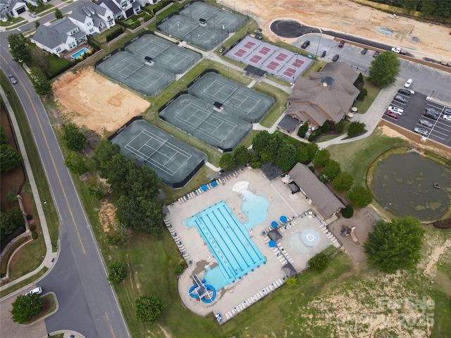 16112 Langston Dr, Charlotte, NC 28278 - aerial view of property and surrounding area featuring a pool and nearby suburban area
