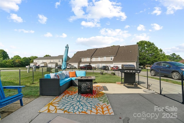 1012 Laparc Ln, Indian Trail, NC 28079 - view of patio featuring a grill and an outdoor living space with a fire pit