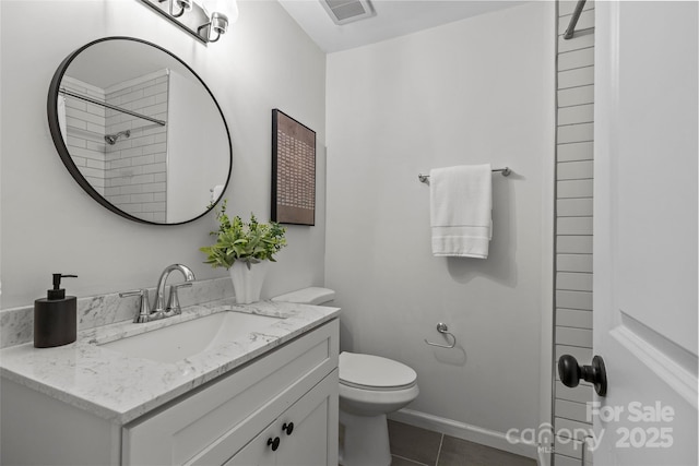 5329 Valley Forge Rd, Charlotte, NC 28210 - bathroom with vanity, a shower, and tile patterned floors