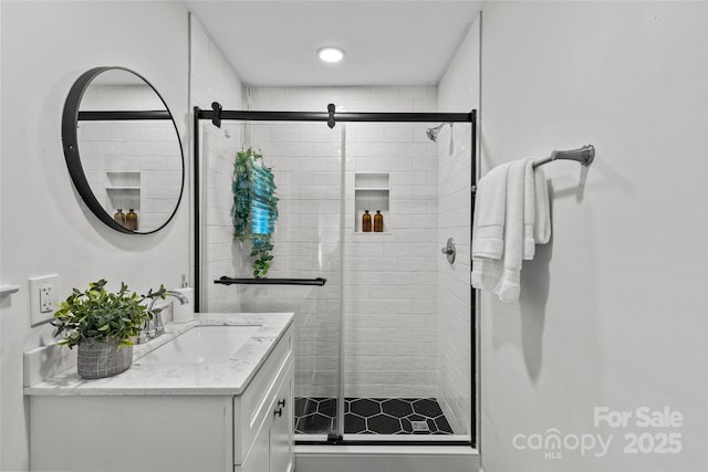 5329 Valley Forge Rd, Charlotte, NC 28210 - full bathroom with vanity and a shower stall