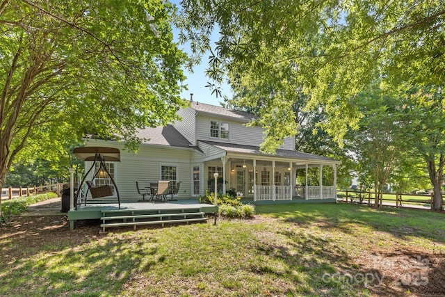 1624 Moonstone Dr, Matthews, NC 28105 - back of property featuring a wooden deck and a shingled roof