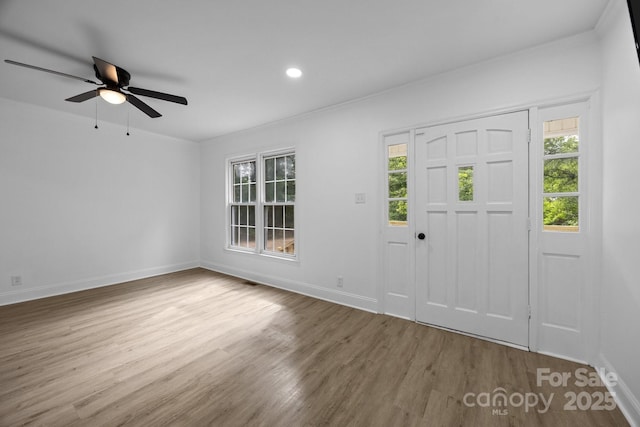 442 Lovelace Rd, Rock Hill, SC 29730 - entryway featuring crown molding, wood finished floors, ceiling fan, and recessed lighting