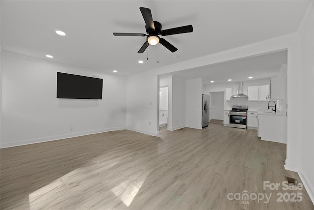 442 Lovelace Rd, Rock Hill, SC 29730 - unfurnished living room featuring a ceiling fan, recessed lighting, light wood-type flooring, and ornamental molding