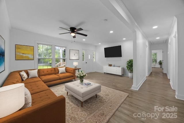 442 Lovelace Rd, Rock Hill, SC 29730 - living room featuring light wood-style floors, plenty of natural light, ceiling fan, and recessed lighting