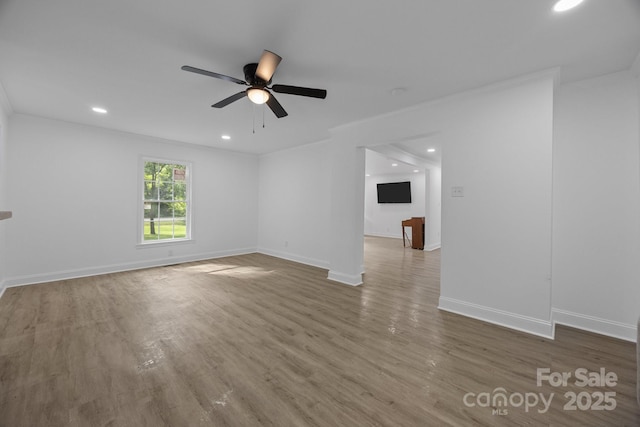 442 Lovelace Rd, Rock Hill, SC 29730 - spare room featuring a ceiling fan, recessed lighting, wood finished floors, and crown molding