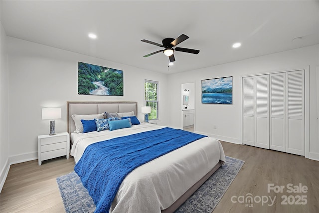 442 Lovelace Rd, Rock Hill, SC 29730 - bedroom with wood finished floors, recessed lighting, ceiling fan, and connected bathroom