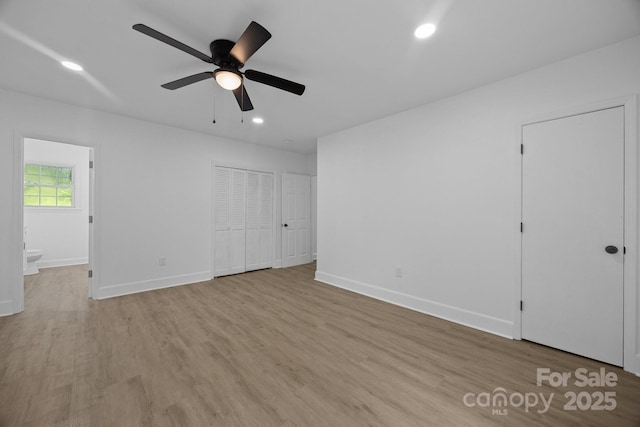 442 Lovelace Rd, Rock Hill, SC 29730 - unfurnished bedroom with light wood finished floors, recessed lighting, ensuite bath, and a ceiling fan