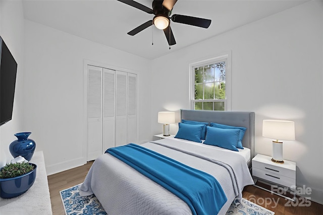 442 Lovelace Rd, Rock Hill, SC 29730 - bedroom featuring a closet, wood finished floors, and a ceiling fan