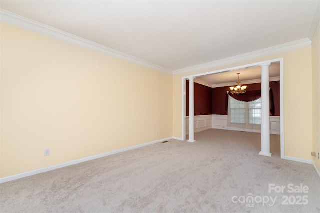 1002 Hollyhedge Ln, Indian Trail, NC 28079 - unfurnished living room with a chandelier, ornamental molding, and carpet floors
