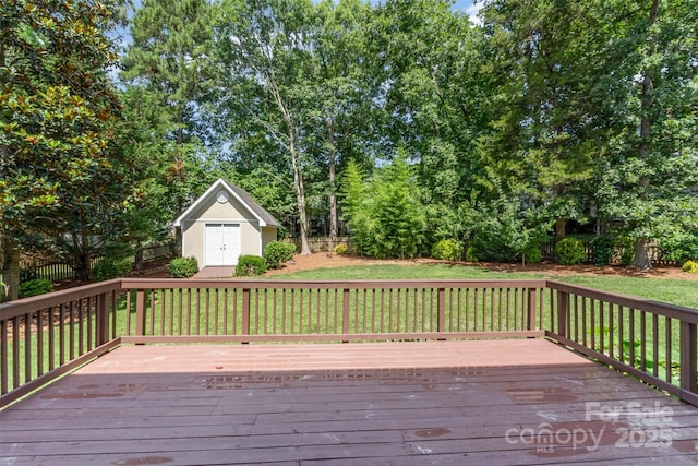 1002 Hollyhedge Ln, Indian Trail, NC 28079 - wooden deck featuring a storage shed and a fenced backyard