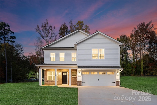 4226 Acorn St, Charlotte, NC 28205 - view of front of property with an attached garage, concrete driveway, a front yard, and a porch