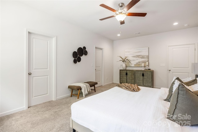 4226 Acorn St, Charlotte, NC 28205 - bedroom featuring light colored carpet, recessed lighting, baseboards, and ceiling fan