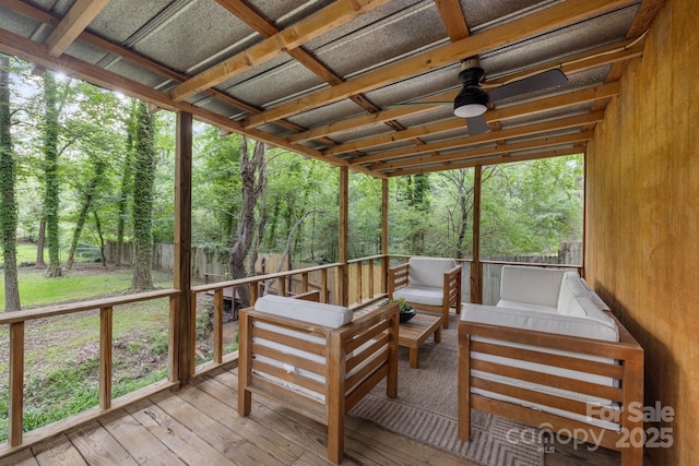 715 White Oaks Cir, Monroe, NC 28110 - deck with ceiling fan and outdoor lounge area