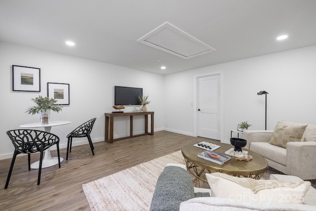 715 White Oaks Cir, Monroe, NC 28110 - living area featuring attic access, wood finished floors, and recessed lighting