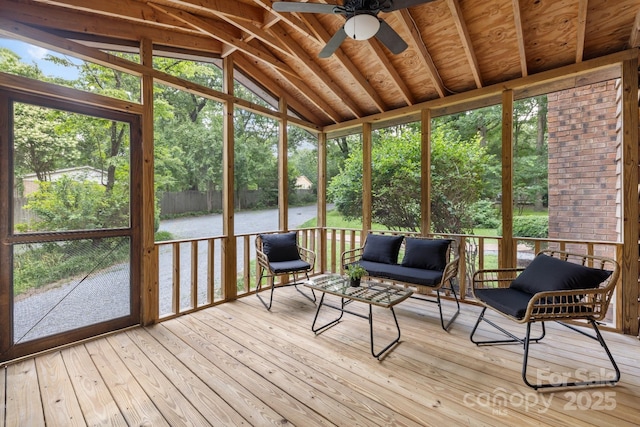 715 White Oaks Cir, Monroe, NC 28110 - sunroom / solarium with a ceiling fan, lofted ceiling, and healthy amount of natural light