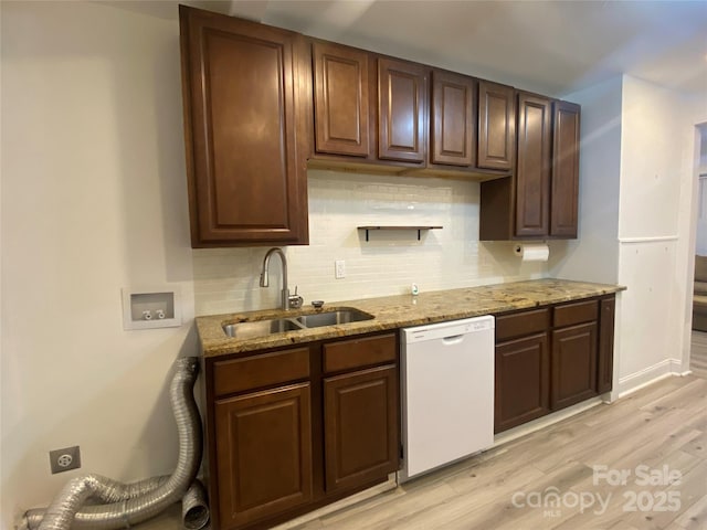 659 Annafrel St, Rock Hill, SC 29730 - kitchen with dishwasher, tasteful backsplash, light wood finished floors, and light stone countertops
