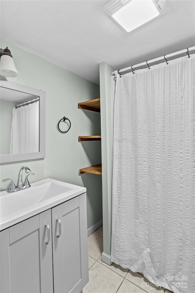 2229 Old Wilkesboro Rd, Statesville, NC 28625 - bathroom with vanity, tile patterned flooring, and a shower with curtain