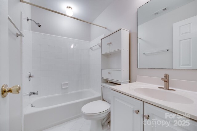 14053 Queens Harbor Rd, Charlotte, NC 28278 - full bathroom featuring vanity, bathtub / shower combination, toilet, and tile patterned flooring