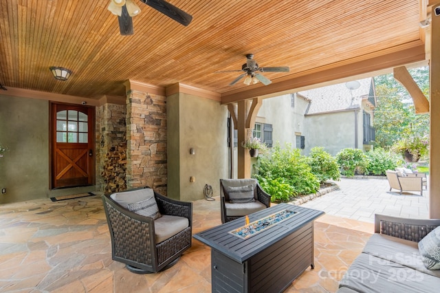 3587 Ridgetop Rd, Sherrills Ford, NC 28673 - view of patio featuring a ceiling fan and an outdoor living space with a fire pit