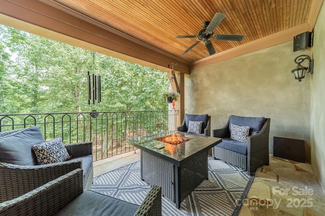 3587 Ridgetop Rd, Sherrills Ford, NC 28673 - view of patio / terrace featuring a ceiling fan and an outdoor living space with a fire pit