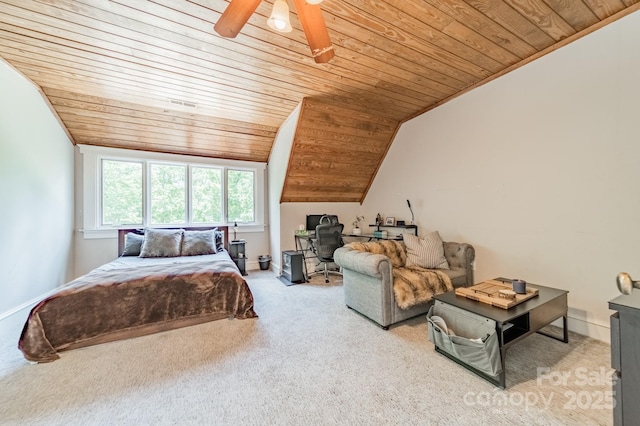 3587 Ridgetop Rd, Sherrills Ford, NC 28673 - carpeted bedroom featuring wood ceiling, vaulted ceiling, and a ceiling fan