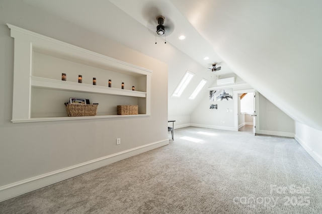 3587 Ridgetop Rd, Sherrills Ford, NC 28673 - bonus room featuring a ceiling fan, vaulted ceiling, carpet, and a skylight