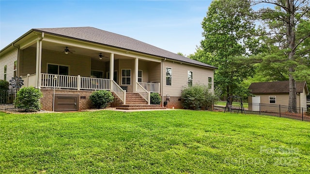 106 Pier Point Dr, Stony Point, NC 28678 - view of front of property with ceiling fan, stairs, crawl space, and covered porch