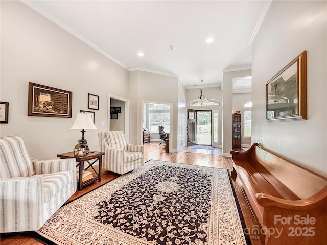 106 Pier Point Dr, Stony Point, NC 28678 - foyer with wood finished floors, crown molding, and recessed lighting