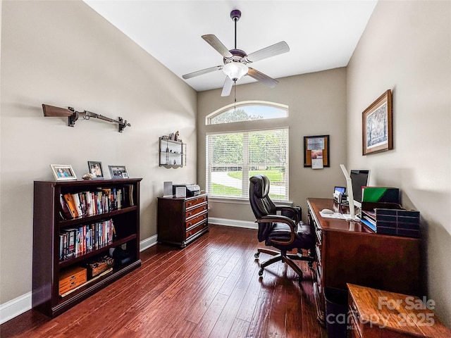 106 Pier Point Dr, Stony Point, NC 28678 - home office featuring dark wood-type flooring and a ceiling fan