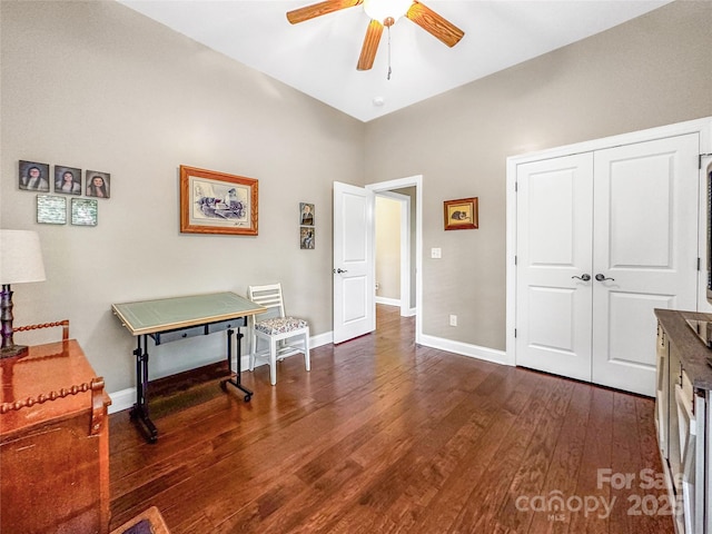 106 Pier Point Dr, Stony Point, NC 28678 - bedroom with dark wood finished floors, a ceiling fan, and a closet