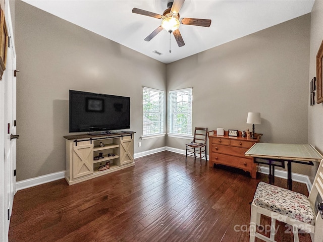106 Pier Point Dr, Stony Point, NC 28678 - sitting room with dark wood finished floors and ceiling fan