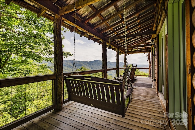 1145 Eagles Roost Rd, Bryson City, NC 28713 - wooden terrace featuring a mountain view