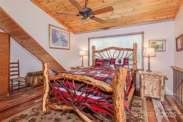 1145 Eagles Roost Rd, Bryson City, NC 28713 - bedroom with wood-type flooring, wood ceiling, and vaulted ceiling