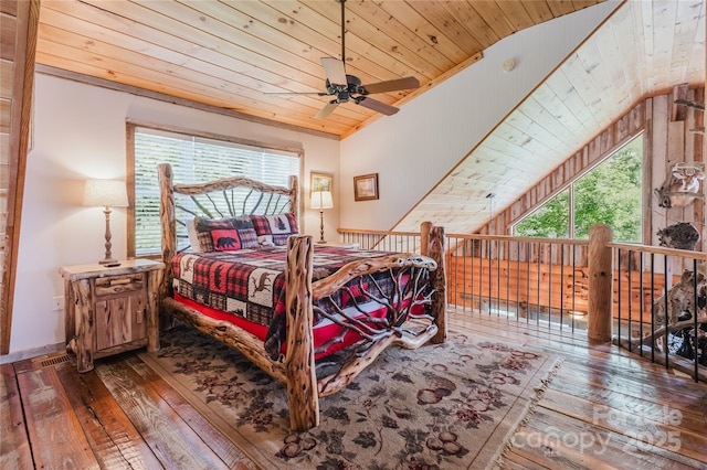1145 Eagles Roost Rd, Bryson City, NC 28713 - bedroom featuring wooden ceiling, hardwood / wood-style floors, and vaulted ceiling