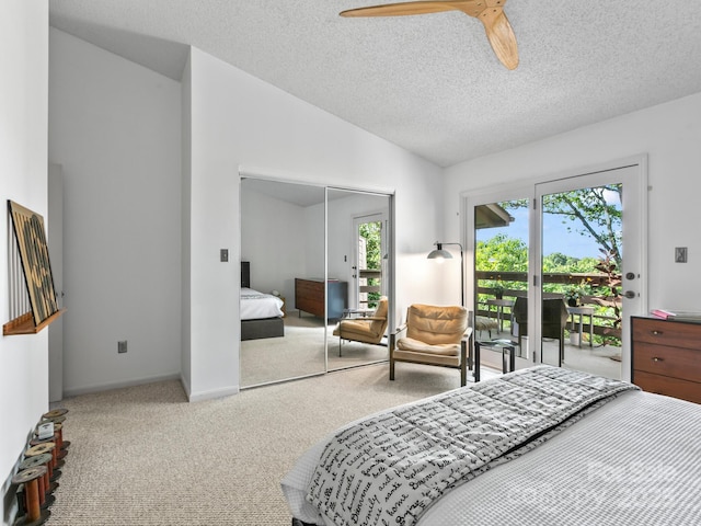 305 Piney Mountain Dr Unit B3, Asheville, NC 28805 - carpeted bedroom with access to outside, vaulted ceiling, a closet, a textured ceiling, and ceiling fan
