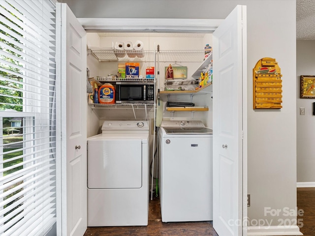 13600 Seastone Ln, Pineville, NC 28134 - laundry room featuring independent washer and dryer and dark wood finished floors