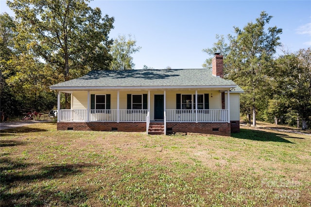 3330 Clinzo Feemster Rd, Hickory Grove, SC 29717 - view of front of property with crawl space, a porch, a chimney, and a front lawn