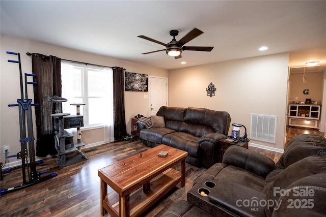 3330 Clinzo Feemster Rd, Hickory Grove, SC 29717 - living area featuring ceiling fan, dark wood-style floors, recessed lighting, and a wood stove