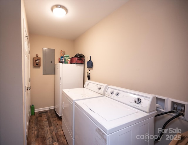 3330 Clinzo Feemster Rd, Hickory Grove, SC 29717 - laundry room with electric panel, independent washer and dryer, and dark wood finished floors