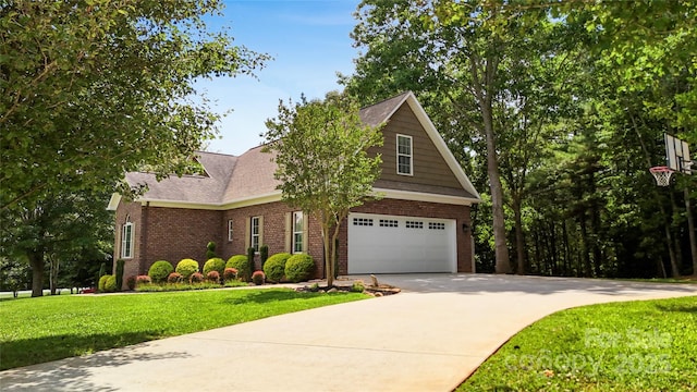 234 Rivercliff Dr, Stony Point, NC 28678 - view of front of home featuring brick siding, concrete driveway, a front yard, a garage, and a shingled roof