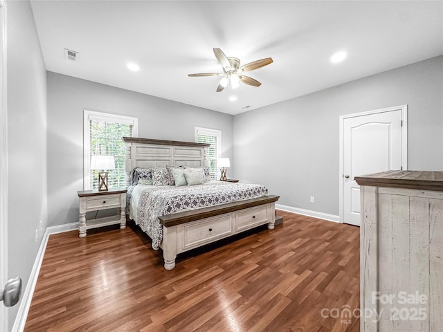 234 Rivercliff Dr, Stony Point, NC 28678 - bedroom with dark wood-style flooring, ceiling fan, and recessed lighting