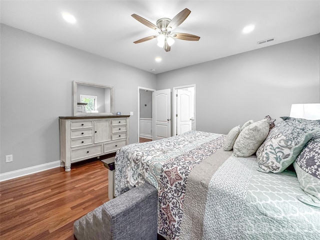 234 Rivercliff Dr, Stony Point, NC 28678 - bedroom featuring dark wood finished floors, a ceiling fan, and recessed lighting