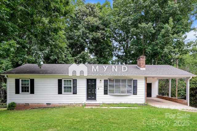 4308 Pinto Ln, Gastonia, NC 28052 - single story home featuring a front lawn, crawl space, a chimney, a carport, and roof with shingles