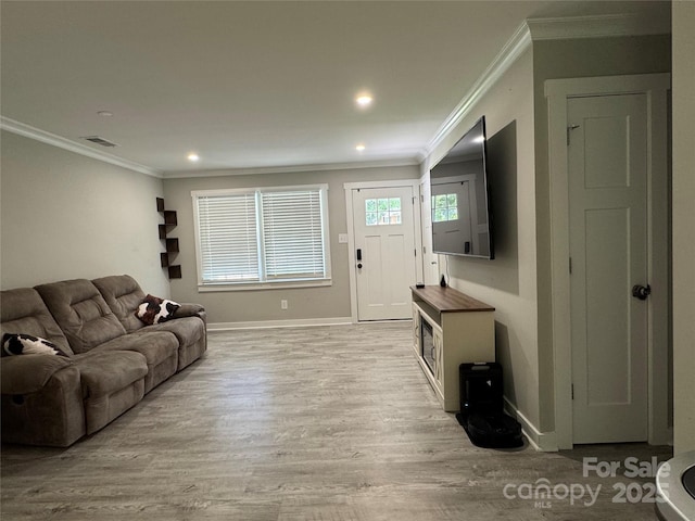 232 Harmony Hills Dr, Catawba, SC 29704 - living area featuring light wood-type flooring, crown molding, and recessed lighting