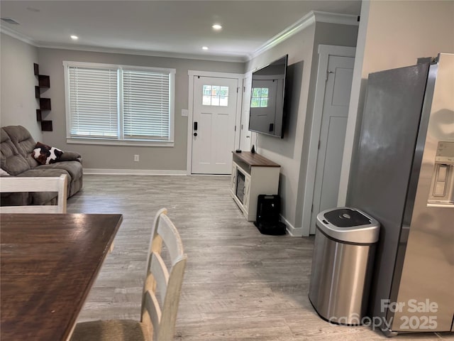 232 Harmony Hills Dr, Catawba, SC 29704 - living room featuring ornamental molding, wood finished floors, and recessed lighting