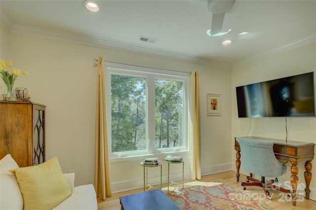 18205 Royal Oak Rd, Charlotte, NC 28278 - office space with healthy amount of natural light, wood finished floors, crown molding, and recessed lighting